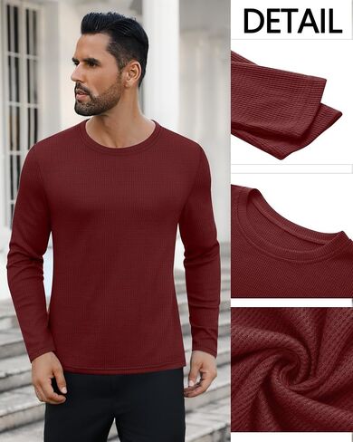 Ficerd 3 Pack Men's Waffle Long Sleeve Shirts, Crew Neck Thermal Underwear Tops Casual Pullover Sweaters Knit Undershirts in Saudi Arabia