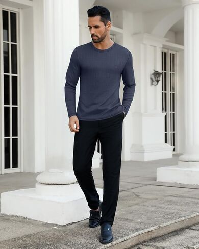 Ficerd 3 Pack Men's Waffle Long Sleeve Shirts, Crew Neck Thermal Underwear Tops Casual Pullover Sweaters Knit Undershirts in Saudi Arabia