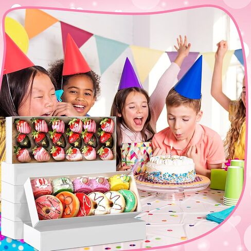 50 Pcs Cookie Boxes 12x4.8x2 Long Bakery Boxes Macaron Boxes with Window Clear Chocolate Covered Strawberry Boxes Slide out Treat Boxes for 12 Cookies Truffle Donuts for Christmas Baby Shower in Saudi Arabia