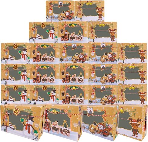 24 عبوة من علب بسكويت عيد الميلاد مع نافذة من Bszatan، صناديق كبيرة لعلاج مخبوزات الطعام في العطلات لتقديم الهدايا، والمعجنات، والحلوى، ومفضلات الحفلات، وصناديق هدايا عيد الميلاد مع أشرطة وبطاقات هدايا ذاتية الصنع in Saudi Arabia