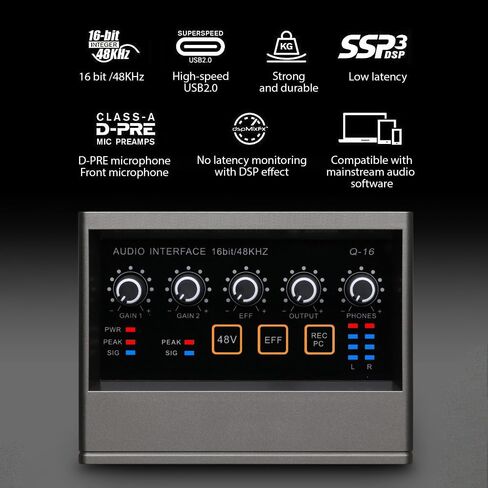 واجهة الصوت للتسجيل الاحترافي واجهة الصوت XLR لتسجيل الموسيقى عبر الإنترنت وتسجيل صوتي للكاريوكي وخلاط الصوت in Kuwait