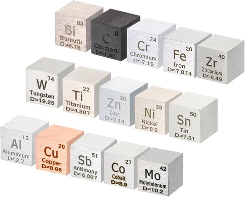 PATIKIL 15 Pcs Element Cube, 10mm Density Cube High Density Element Cube Unique Metal Cube Periodic Table of Elements Collections Lab Experiment Teacher Scientific Classes in Saudi Arabia