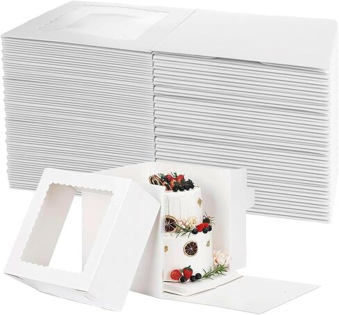 20 قطعة من علب الكيك من سينينكو مقاس 8x8x8 بوصة مع نافذة، وصناديق حلوى المخابز البيضاء، وحاويات كعك من الورق المقوى 350 جرامًا للحلوى والماكارون والدونات والحلوى والبسكويت وصناديق هدايا الحفلات in Kuwait