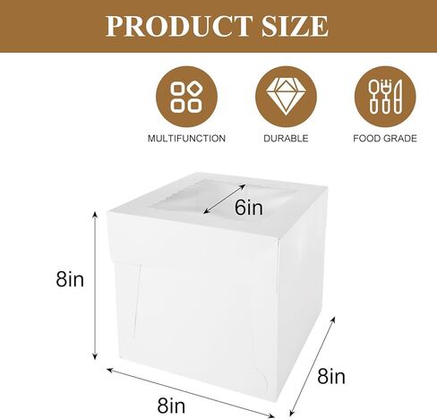 20 قطعة من علب الكيك من سينينكو مقاس 8x8x8 بوصة مع نافذة، وصناديق حلوى المخابز البيضاء، وحاويات كعك من الورق المقوى 350 جرامًا للحلوى والماكارون والدونات والحلوى والبسكويت وصناديق هدايا الحفلات in Kuwait