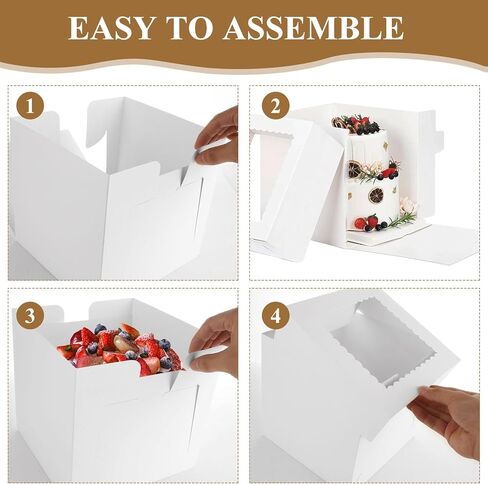 20 قطعة من علب الكيك من سينينكو مقاس 8x8x8 بوصة مع نافذة، وصناديق حلوى المخابز البيضاء، وحاويات كعك من الورق المقوى 350 جرامًا للحلوى والماكارون والدونات والحلوى والبسكويت وصناديق هدايا الحفلات in Kuwait