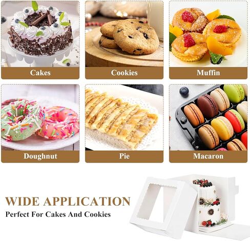 20 قطعة من علب الكيك من سينينكو مقاس 8x8x8 بوصة مع نافذة، وصناديق حلوى المخابز البيضاء، وحاويات كعك من الورق المقوى 350 جرامًا للحلوى والماكارون والدونات والحلوى والبسكويت وصناديق هدايا الحفلات in Kuwait