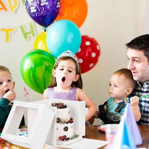 20 قطعة من علب الكيك من سينينكو مقاس 8x8x8 بوصة مع نافذة، وصناديق حلوى المخابز البيضاء، وحاويات كعك من الورق المقوى 350 جرامًا للحلوى والماكارون والدونات والحلوى والبسكويت وصناديق هدايا الحفلات in Kuwait