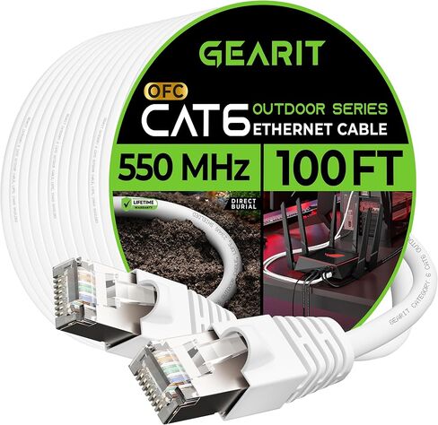 كابل إيثرنت خارجي GearIT Cat6 (75 قدمًا) 23AWG نحاس نقي، FTP، LLDPE، مقاوم للماء، دفن مباشر، داخلي، مقاوم للأشعة فوق البنفسجية، POE، شبكة، LAN، إنترنت، Cat 6، كابل Cat6 - 75 قدم in Saudi Arabia