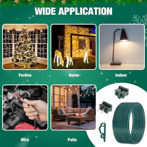 109pcs SPT-1 Electrical Wire, Christmas Female and Male Slip Plug, Christmas Light Clip Set Weatherproof 18AWG 2-Conductor Wire for Christmas Party Decoration (50ft,Green) in Saudi Arabia
