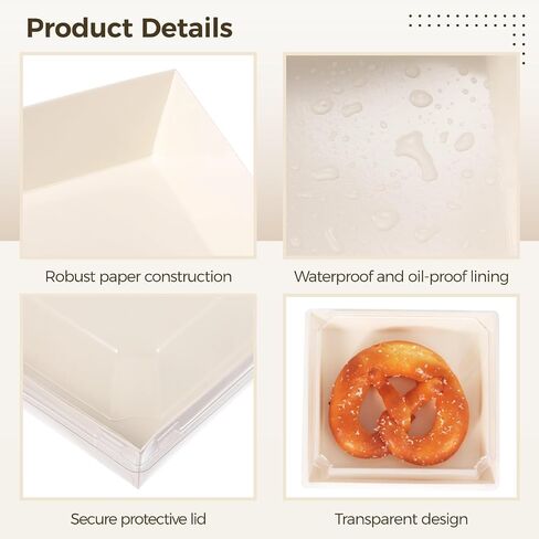 OMISTAR 100 Pack Small Charcuterie Boxes with Clear Lids,5 inch Disposable Square Paper Dessert Boxes with Thank You Cards and Twine for Sandwich Cookie Sushi Cake Slice Strawberries in Saudi Arabia