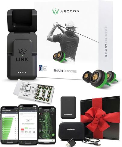 مستشعرات Arccos الذكية (الجيل 3+) وحزمة صندوق هدايا Arccos Link Pro - مجموعة مكونة من 14 نظام تعقب طلقات الجولف، الذكاء الاصطناعي. GPS Rangefinder - يتضمن شاحن PlayBetter المحمول ومحول الحائط والحافظة الصلبة in Kuwait
