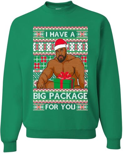 سويت شيرت Wild Bobby I has a Big package Meme Barry Wood Ugly Christmas للجنسين بياقة دائرية ورسومات in Saudi Arabia