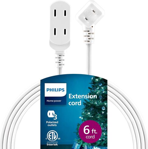 Philips 3-Outlet Extension Cord with Multiple Outlets, 6 Ft Flat Plug Extension Cord, Indoor Extension Cord with Safety Slide, Short Extension Cord, 2 Prong White Extension Cord ETL Listed SPS3613W/37 in Saudi Arabia