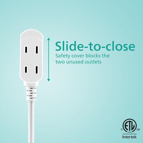 Philips 3-Outlet Extension Cord with Multiple Outlets, 6 Ft Flat Plug Extension Cord, Indoor Extension Cord with Safety Slide, Short Extension Cord, 2 Prong White Extension Cord ETL Listed SPS3613W/37 in Saudi Arabia