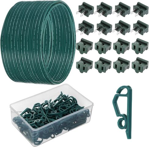 117 Pcs SPT-2 Electrical Wire, Christmas Female and Male Slip Plug, Christmas Light Clip Set Weatherproof 18AWG 2-Conductor Wire for Christmas Party Decoration (100ft,Green) in Saudi Arabia