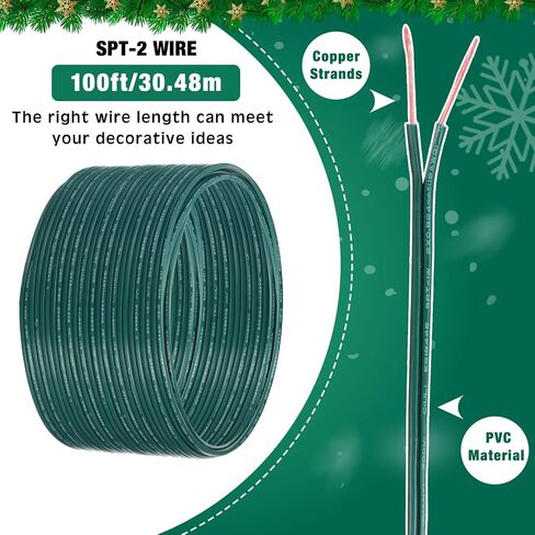 117 Pcs SPT-2 Electrical Wire, Christmas Female and Male Slip Plug, Christmas Light Clip Set Weatherproof 18AWG 2-Conductor Wire for Christmas Party Decoration (100ft,Green) in Saudi Arabia