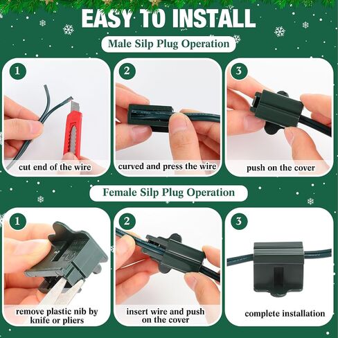 117 Pcs SPT-2 Electrical Wire, Christmas Female and Male Slip Plug, Christmas Light Clip Set Weatherproof 18AWG 2-Conductor Wire for Christmas Party Decoration (100ft,Green) in Saudi Arabia