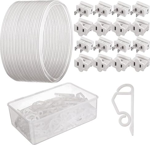 117 Pcs SPT-2 Electrical Wire, Christmas Female and Male Slip Plug, Christmas Light Clip Set Weatherproof 18AWG 2-Conductor Wire for Christmas Party Decoration (100ft,Green) in Saudi Arabia