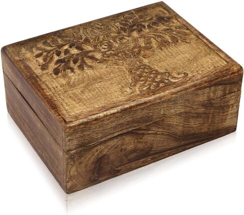 Great Birthday Gift Handmade Decorative Wooden Jewelry Box Tree Of Life Carving Jewelry Organizer Keepsake Box Treasure Chest Trinket Holder Watch Box Storage Lock Box Housewarming Gift in Saudi Arabia