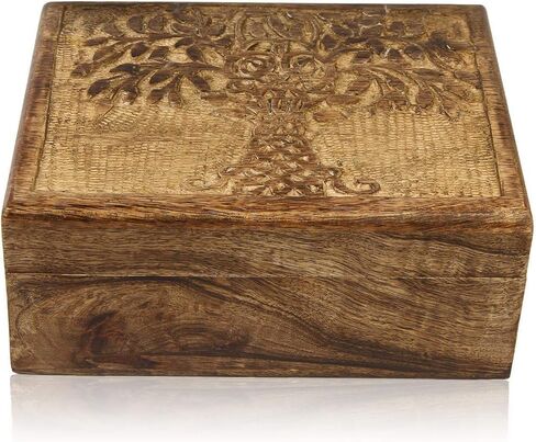 Great Birthday Gift Handmade Decorative Wooden Jewelry Box Tree Of Life Carving Jewelry Organizer Keepsake Box Treasure Chest Trinket Holder Watch Box Storage Lock Box Housewarming Gift in Saudi Arabia