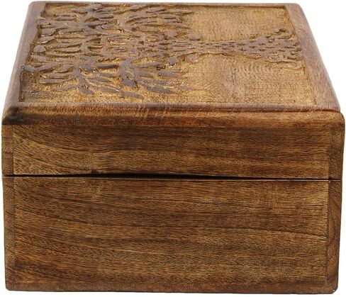 Great Birthday Gift Handmade Decorative Wooden Jewelry Box Tree Of Life Carving Jewelry Organizer Keepsake Box Treasure Chest Trinket Holder Watch Box Storage Lock Box Housewarming Gift in Saudi Arabia