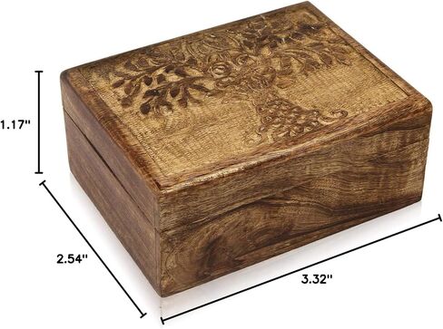 Great Birthday Gift Handmade Decorative Wooden Jewelry Box Tree Of Life Carving Jewelry Organizer Keepsake Box Treasure Chest Trinket Holder Watch Box Storage Lock Box Housewarming Gift in Saudi Arabia