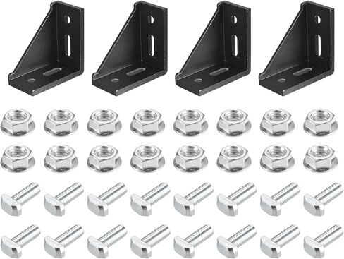 uxcell 4Set Inside Corner Bracket Gusset Kits, 77x77x40mm 4080 Angle Connector for 4080 Series Aluminum Profile (Silver/ 16 x Hex Flange Nuts & T-Slot Screws) in Saudi Arabia