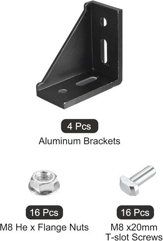 uxcell 4Set Inside Corner Bracket Gusset Kits, 77x77x40mm 4080 Angle Connector for 4080 Series Aluminum Profile (Silver/ 16 x Hex Flange Nuts & T-Slot Screws) in Saudi Arabia