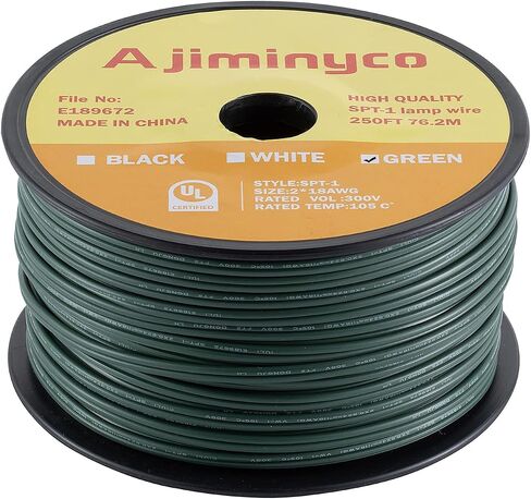 250' لفة SPT-1 18/2 18 سلك سلك بسحاب سلك كهربائي قائمة UL 18 AWG سلك مصباح تمديد عيد الميلاد (أخضر، 250 قدم) in Saudi Arabia