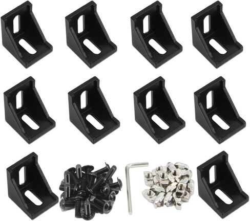 4040 Right Angle Corner Bracket Gusset 2 Hole with M6x16mm Screws and T-Nuts for 8mm Slot 4040 Series Aluminum Extrusion Profile, 10pcs/Pack (Black-40Series) in Kuwait