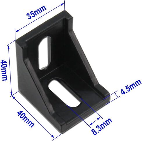 4040 Right Angle Corner Bracket Gusset 2 Hole with M6x16mm Screws and T-Nuts for 8mm Slot 4040 Series Aluminum Extrusion Profile, 10pcs/Pack (Black-40Series) in Kuwait