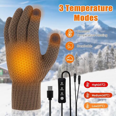 قفازات USB ساخنة للرجال والنساء، قفازات تدفئة حياكة ناعمة مع 3 درجات حرارة قابلة للتعديل، نصف تسخين كامل لليدين، قفازات شتوية كهربائية قابلة للغسل وقفازات كتابة الكمبيوتر المحمول in Kuwait