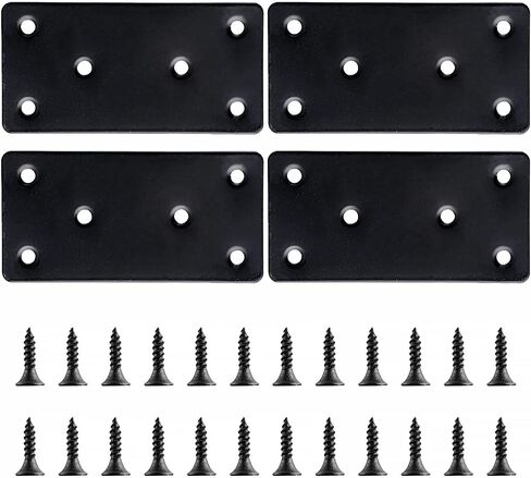 4 PCS Black Flat Mending Plate, 4'' X 2'' Stainless Steel Bracket Metal Steel Flat Straight Brace Bracket with Holes Black Double-Wide Joining Plate Fixing Joining Plate for Wood Furniture Fastening in Saudi Arabia