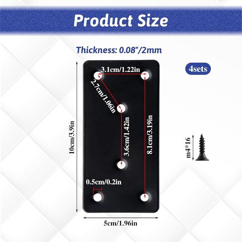 4 PCS Black Flat Mending Plate, 4'' X 2'' Stainless Steel Bracket Metal Steel Flat Straight Brace Bracket with Holes Black Double-Wide Joining Plate Fixing Joining Plate for Wood Furniture Fastening in Saudi Arabia