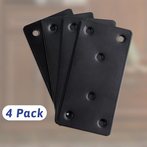 4 PCS Black Flat Mending Plate, 4'' X 2'' Stainless Steel Bracket Metal Steel Flat Straight Brace Bracket with Holes Black Double-Wide Joining Plate Fixing Joining Plate for Wood Furniture Fastening in Saudi Arabia