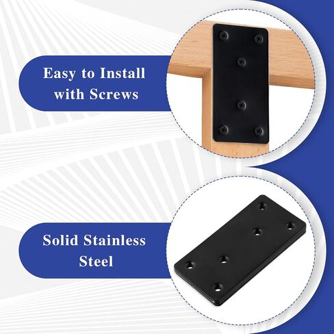 4 PCS Black Flat Mending Plate, 4'' X 2'' Stainless Steel Bracket Metal Steel Flat Straight Brace Bracket with Holes Black Double-Wide Joining Plate Fixing Joining Plate for Wood Furniture Fastening in Saudi Arabia