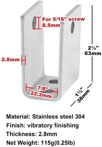 8 قطع دعامة U طويلة للغاية للوحة 7/8 بوصة، مختومة 304 من الفولاذ المقاوم للصدأ، ارتفاع 2-1/2 بوصة، سمك 2.8 مم in Kuwait