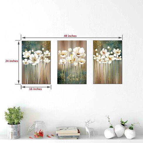 White Flower Large Wall Art Framed Painting Giclee Prints on Canvas 16x24 inch x3 Panels Wall Decor Artwork Pictures Printed on Canvas for Bedroom Living Room Office… in Saudi Arabia
