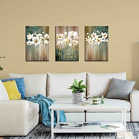 White Flower Large Wall Art Framed Painting Giclee Prints on Canvas 16x24 inch x3 Panels Wall Decor Artwork Pictures Printed on Canvas for Bedroom Living Room Office… in Saudi Arabia