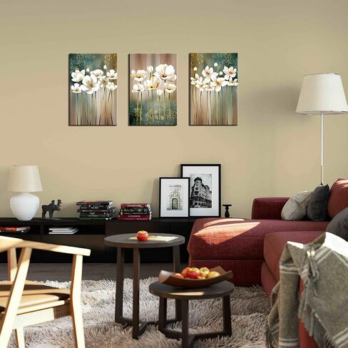 White Flower Large Wall Art Framed Painting Giclee Prints on Canvas 16x24 inch x3 Panels Wall Decor Artwork Pictures Printed on Canvas for Bedroom Living Room Office… in Saudi Arabia