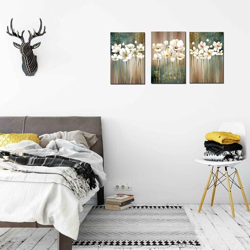 White Flower Large Wall Art Framed Painting Giclee Prints on Canvas 16x24 inch x3 Panels Wall Decor Artwork Pictures Printed on Canvas for Bedroom Living Room Office… in Saudi Arabia