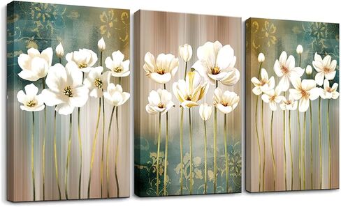 White Flower Large Wall Art Framed Painting Giclee Prints on Canvas 16x24 inch x3 Panels Wall Decor Artwork Pictures Printed on Canvas for Bedroom Living Room Office… in Saudi Arabia