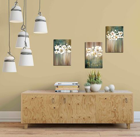 White Flower Large Wall Art Framed Painting Giclee Prints on Canvas 16x24 inch x3 Panels Wall Decor Artwork Pictures Printed on Canvas for Bedroom Living Room Office… in Saudi Arabia