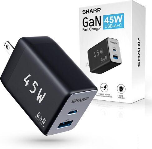 Sharp USB C Charger, 45W, 2 Port (USB A+C) Compact Foldable GaN Fast Charge for iPhone 15/15 Plus/15 Pro/15 Pro Max/14, Galaxy, Pixel 4/3, iPad/iPad Mini – White in Saudi Arabia