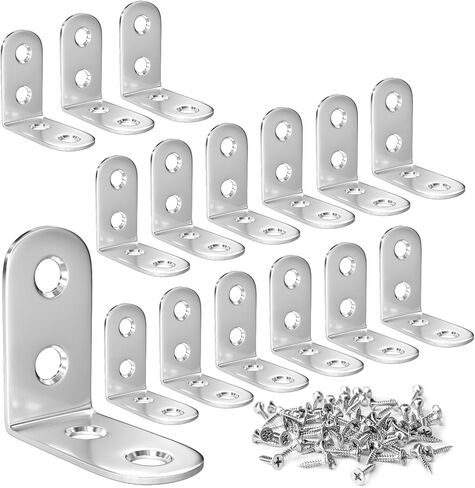 20 قطعة من الأقواس الصغيرة، 1.57 × 1.57 بوصة (40 × 40 مم) دعامات زاوية معدنية من الفولاذ المقاوم للصدأ، دعامة زاوية قائمة للأثاث الخشبي، مع 80 قطعة براغي in Kuwait