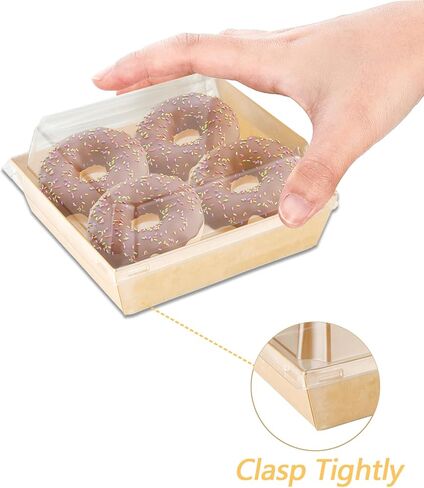 50 قطعة من صناديق الفحم الورقية مع أغطية شفافة، 5 × 5 × 2 بوصة مربعة لحفظ الطعام للاستعمال مرة واحدة، صناديق الخبز، صناديق البسكويت، صناديق الحلوى، صناديق ورقية لشريحة الساندويتش، الماكارون (بني) in Kuwait