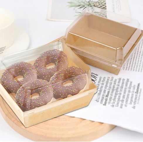 50 قطعة من صناديق الفحم الورقية مع أغطية شفافة، 5 × 5 × 2 بوصة مربعة لحفظ الطعام للاستعمال مرة واحدة، صناديق الخبز، صناديق البسكويت، صناديق الحلوى، صناديق ورقية لشريحة الساندويتش، الماكارون (بني) in Kuwait