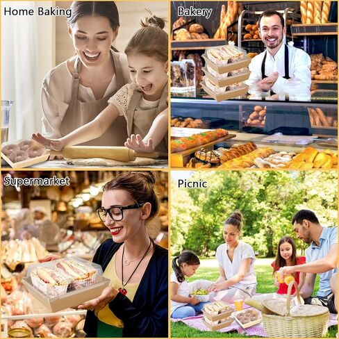 50 قطعة من صناديق الفحم الورقية مع أغطية شفافة، 5 × 5 × 2 بوصة مربعة لحفظ الطعام للاستعمال مرة واحدة، صناديق الخبز، صناديق البسكويت، صناديق الحلوى، صناديق ورقية لشريحة الساندويتش، الماكارون (بني) in Kuwait