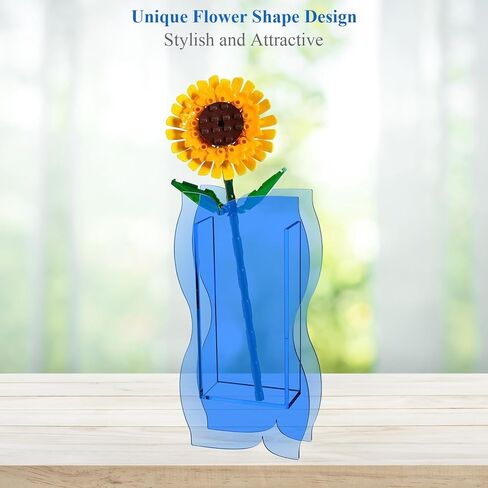 مزهرية أكريليك من بيوتي فلاير لزهور ليغو، ديكور غرفة الزهور والنباتات الطازجة، مزهرية زهرة أكريليك غير تقليدية، مزهريات الزهور الحديثة لهجة فريدة من نوعها للمنزل/غرفة النوم/المكتب (أزرق) in Kuwait