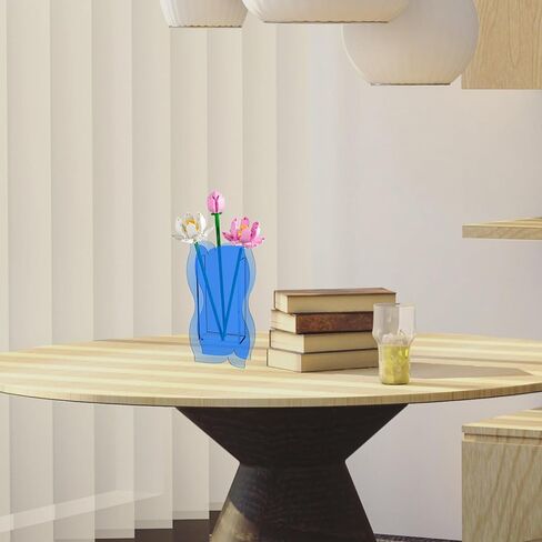 مزهرية أكريليك من بيوتي فلاير لزهور ليغو، ديكور غرفة الزهور والنباتات الطازجة، مزهرية زهرة أكريليك غير تقليدية، مزهريات الزهور الحديثة لهجة فريدة من نوعها للمنزل/غرفة النوم/المكتب (أزرق) in Kuwait